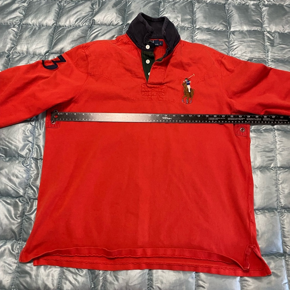 EUC Men’s Ralph Lauren Polo Orange Rugby Long Sleeve Shirt Sz L. Retail $150